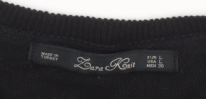 Womens UK Size L Zara Black Cardigan Jumper