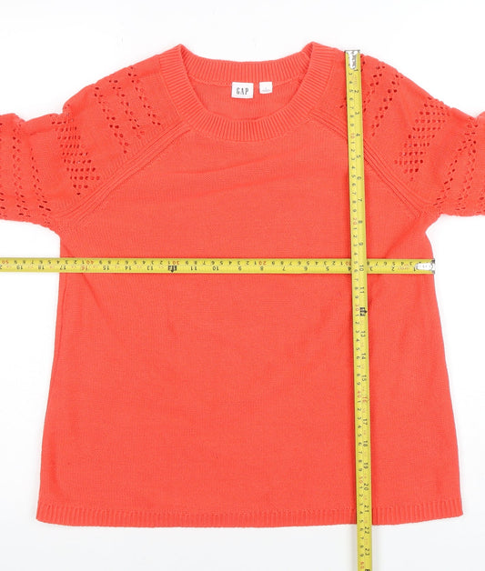 GAP Women's Coral Cotton Crew Neck Jumper Size S Long Sleeve
