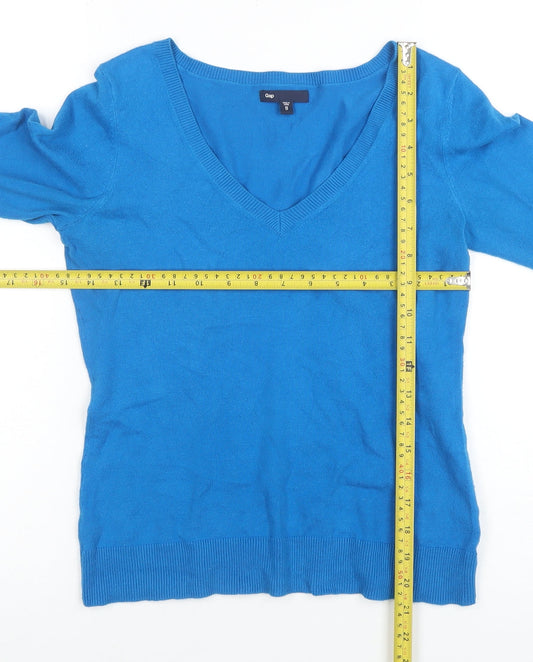 Gap Women’s Blue V-Neck Cotton Blend Long Sleeve Basic Top XS