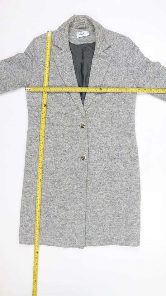 ONLY Women’s Grey Long Coat Size 6 Classic Button Up Overcoat