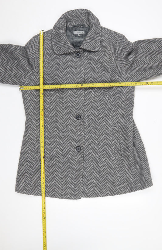 Marks and Spencer Women's Grey Wool Herringbone Mid-Length Coat UK 16