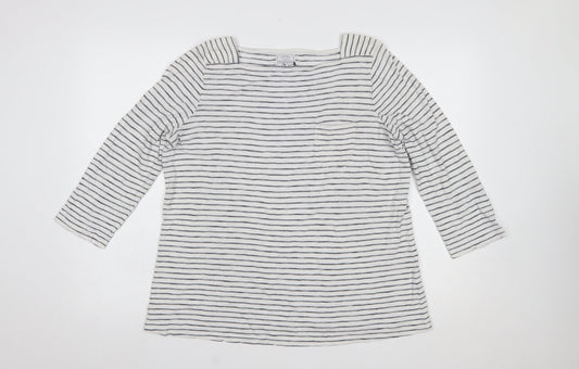 FatFace Womens Ivory Striped 3/4 Sleeve Boat Neck T-Shirt UK 14