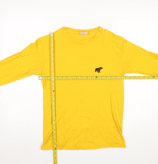 Plain Bear Men's Yellow Long Sleeve Cotton T-Shirt Small
