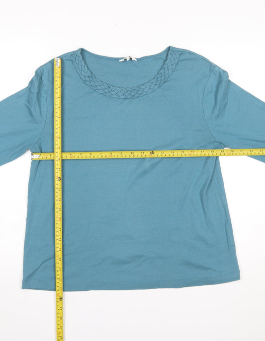 Cotton Traders Womens Blue 3/4 Sleeve Cotton Basic T-Shirt Size 16