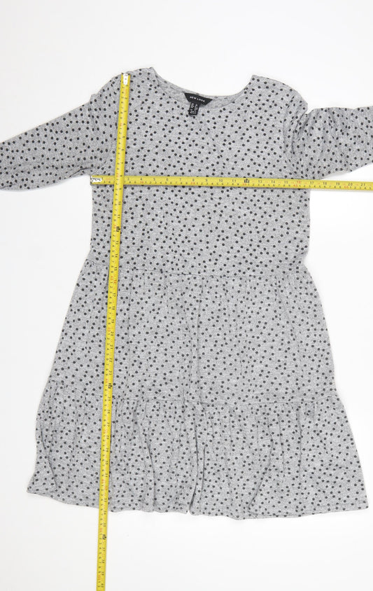 New Look Women Grey Polka Dot Skater Dress Size 12 Long Sleeve