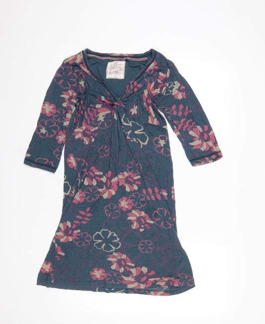 FatFace Women's Blue Floral Knee Length Viscose A-Line Dress Size 12