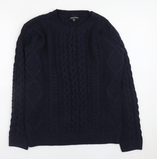 Warehouse Women's Blue Cable-Knit Jumper Size 8