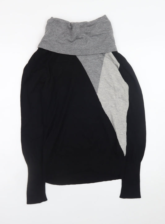 Nightingales Womens Black & Grey Cowl Neck Geometric Jumper Size 10