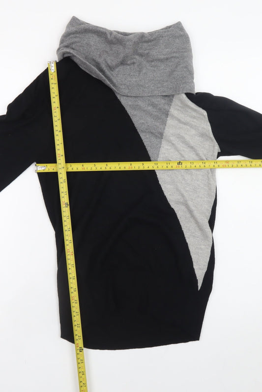 Nightingales Womens Black & Grey Cowl Neck Geometric Jumper Size 10