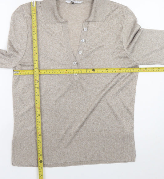 Primark Women Beige Collared Henley Jumper XL Lightweight Knit