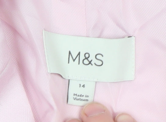 Marks and Spencer Womens Pink Blazer Size 14 Short Sleeve Cotton Blend