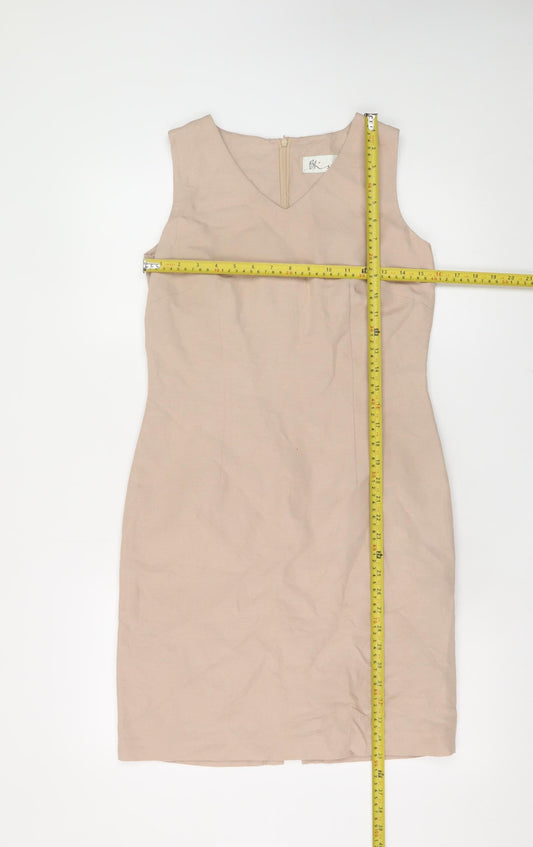 BHS Women Beige Linen Blend Sleeveless Sheath Dress Size 10