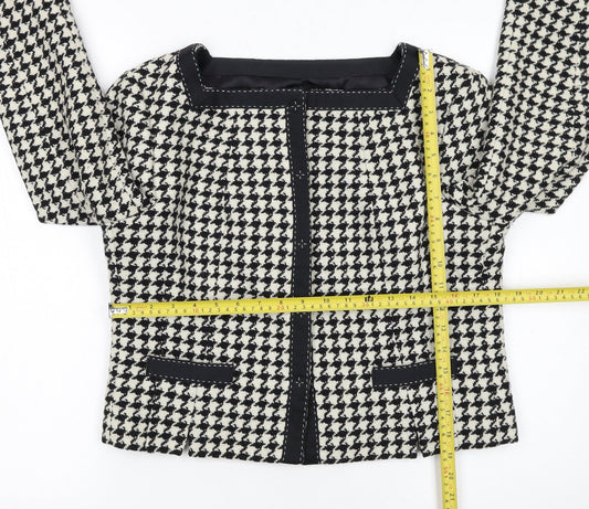 Hobbs Women Black Houndstooth Wool Blend Tweed Blazer Size 12