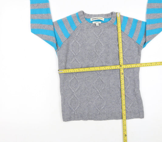 Clements Ribeiro Women Grey Blue Striped Cable-Knit Merino Wool Jumper UK 12