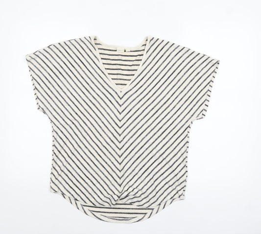 GAP Women's White Striped V-Neck Relaxed Fit T-Shirt XS