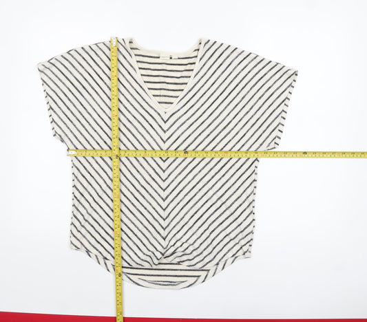 GAP Women's White Striped V-Neck Relaxed Fit T-Shirt XS