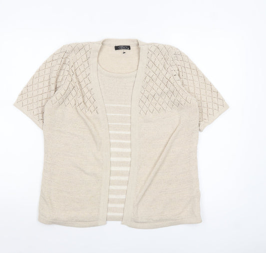 Bonmarché Women Beige Short Sleeve Open Knit Cardigan M