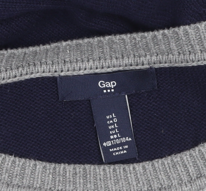 Gap Women's Blue Striped Crew Neck Cotton Jumper Size L