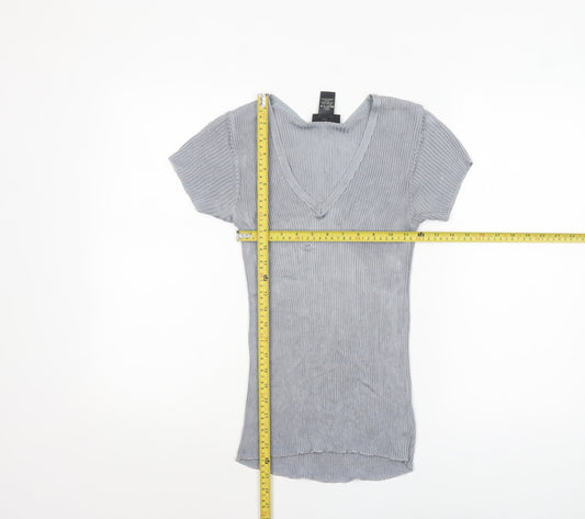 Womens UK Size 10 Warehouse Grey Basic T-Shirt