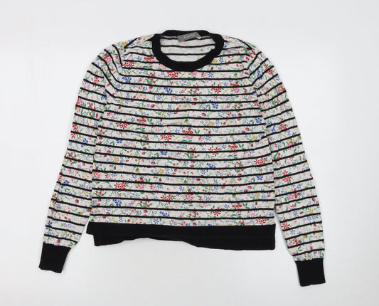 Oasis Women’s Multicoloured Floral Striped Crew Neck Jumper Size M