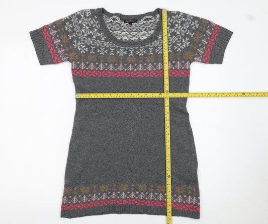 Joe Browns Women's Grey Fair Isle Knit Jumper Dress Size 12