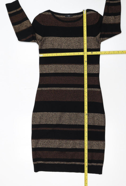 M&Co Women’s Bronze Black Striped Knit Bodycon Dress Size 10