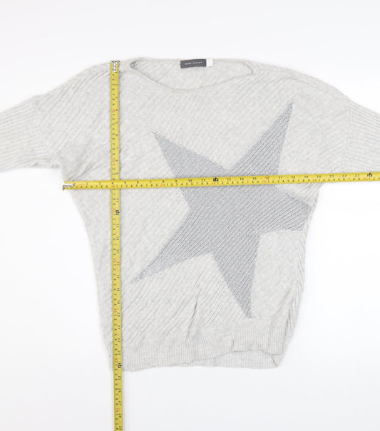Mint Velvet Women's Grey Star Cotton Blend Pullover Jumper Size S