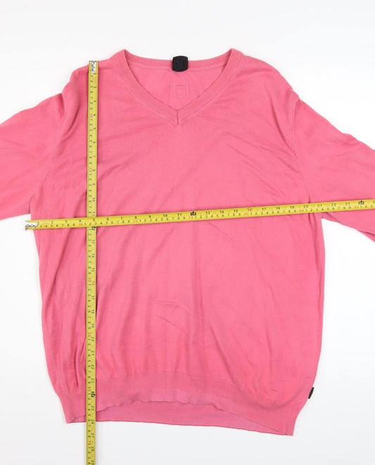 Hugo Boss Men’s Pink V-Neck Slim Fit Cotton Jumper 2XL