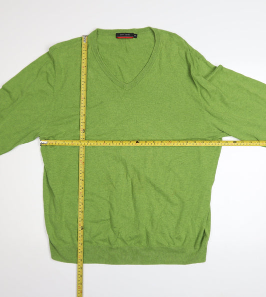 Pierre Cardin Men's Green 2XL Cotton V-Neck Jumper
