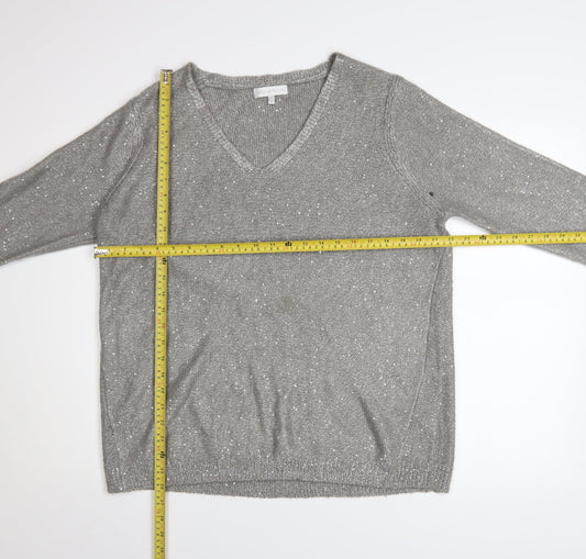 RJR John Rocha Women's Grey Sequin V-Neck Pullover Jumper Size 18