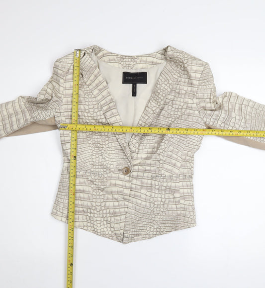BCBGMAXAZRIA Women's Beige Croc Print Cotton Blend Blazer Jacket Size S