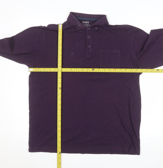 Easy Men’s Purple Long Sleeve Polo Shirt Cotton Blend L