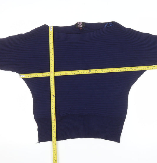 Pure Hype Women's Blue Cotton Blend Boat Neck Pullover Jumper Size L