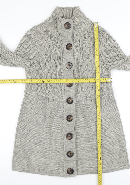 Next Women’s Grey Cable Knit Long Cardigan UK 10 Wool Blend