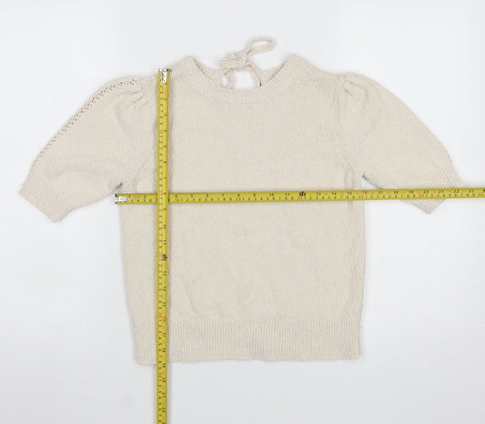 Marks and Spencer Women Beige XS Puff Sleeve Knit Jumper