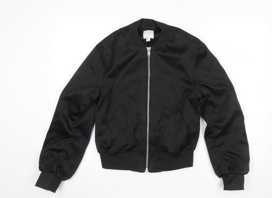 H&M Womens Black Bomber Jacket XS Lightweight Casual Zip Up