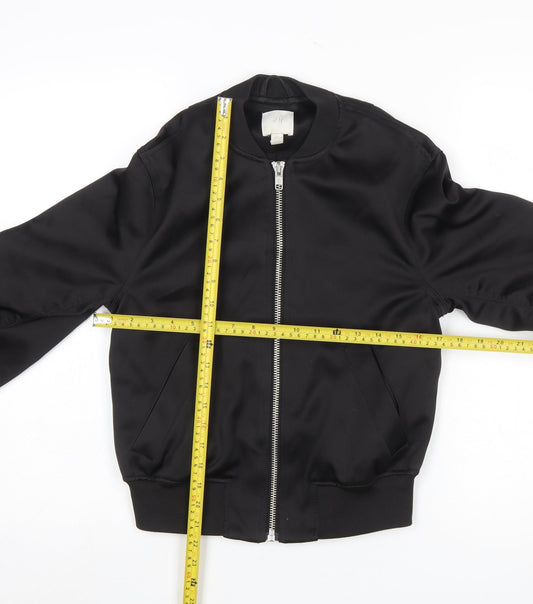 H&M Womens Black Bomber Jacket XS Lightweight Casual Zip Up
