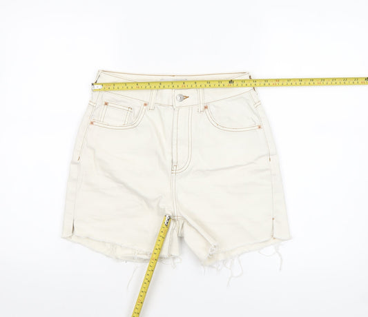 Primark Women Ivory High Waist Cut-Off Denim Shorts Size 8