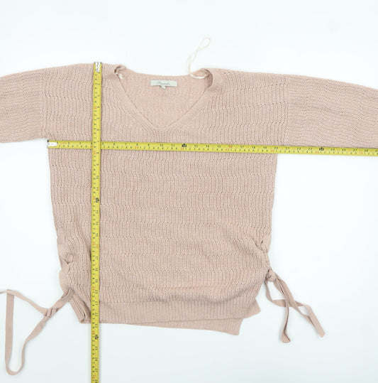 Peacocks Women's Beige V-Neck Knit Pullover Jumper Size S