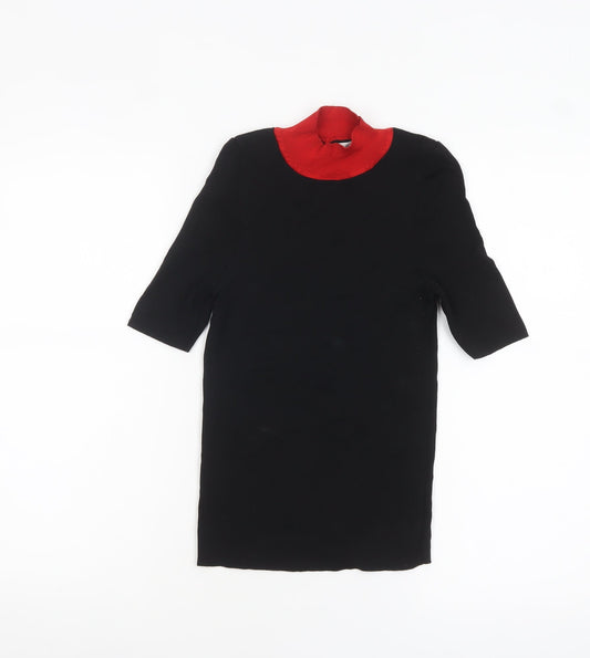 MNG Women's Black Roll Neck Knit Blouse XS 3/4 Sleeve