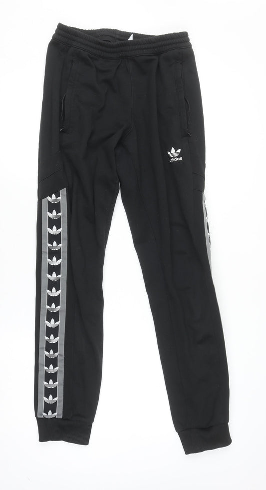 Additional front view of adidas boys’ black jogger activewear trousers, size S, with side stripe
