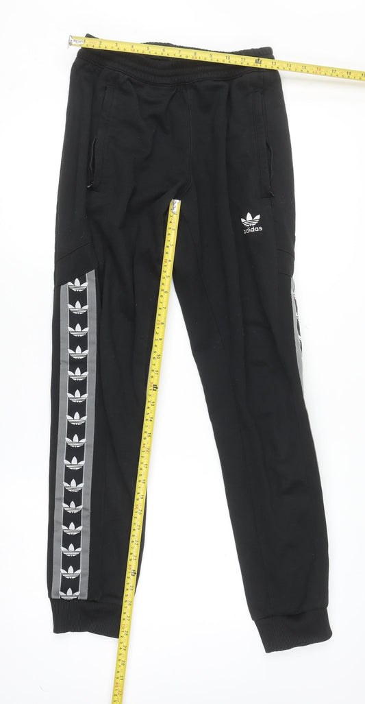 adidas Boys Black Jogger Activewear Trousers Size S with Side Stripe