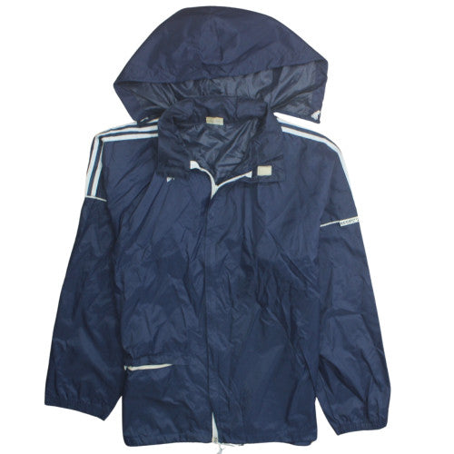 Additional front view of Adidas boys’ blue hooded windbreaker jacket, size 14, years lightweight sports