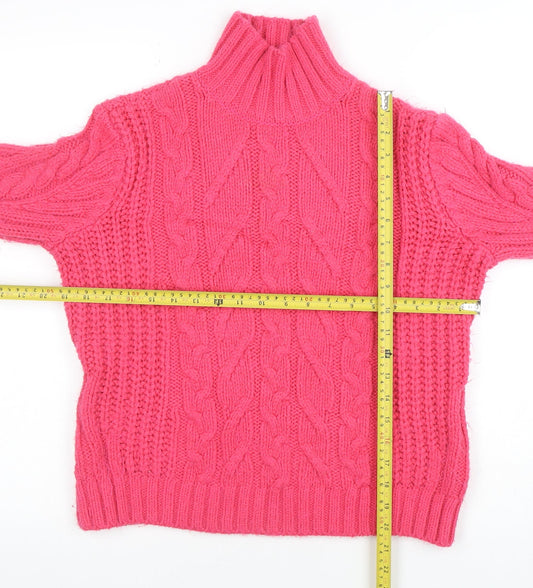 Marks and Spencer Women’s Pink Roll Neck Chunky Cable Knit Jumper Size S