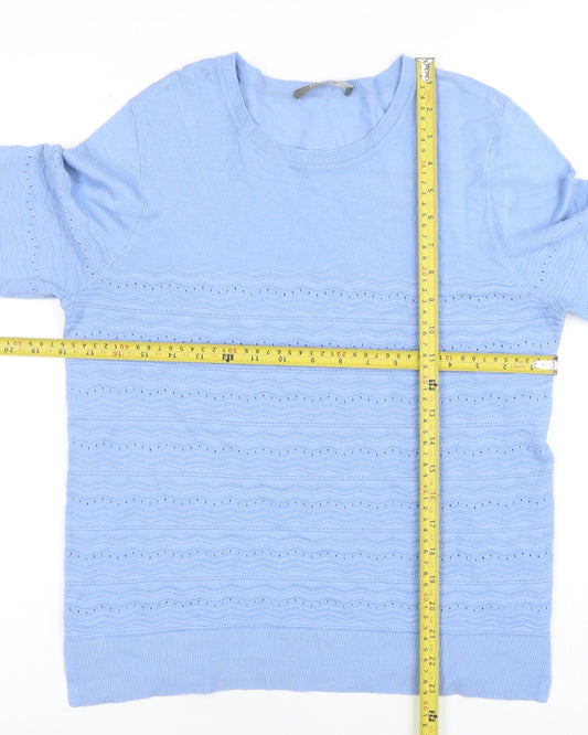 Oasis Women's Blue Knit Crew Neck Cotton Jumper Size M