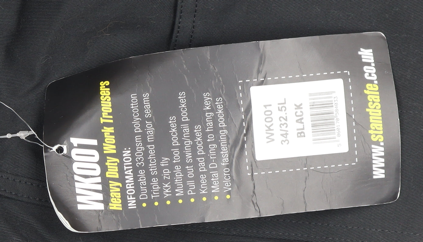 Mens UK Size L Standsafe Regular Fit Cargo Black Trousers