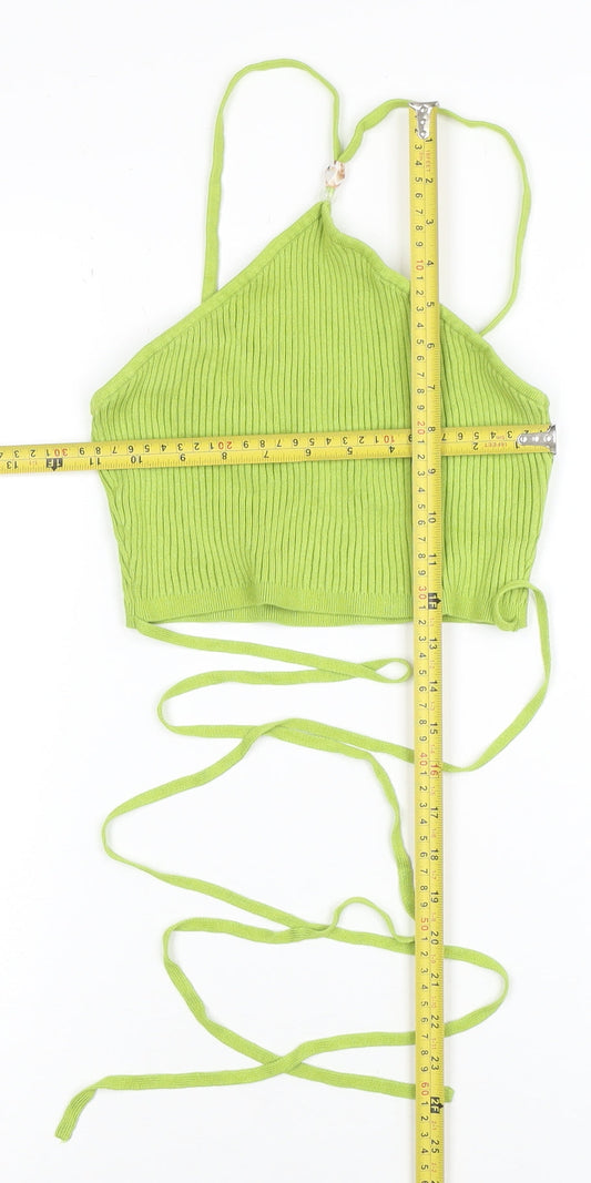 H&M Women’s Green Halter Ribbed Knit Tie Tank Top Size M