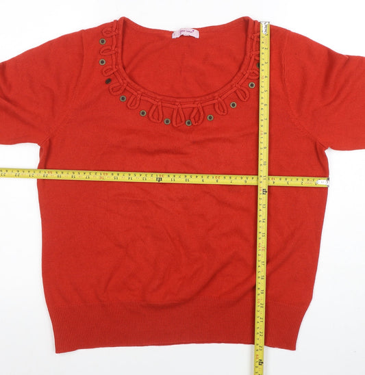 Per Una Women Red Acrylic Short Sleeve Scoop Neck Jumper Size 20