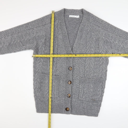 Warehouse Women’s Grey Cable Knit Cardigan Small Polyester Blend
