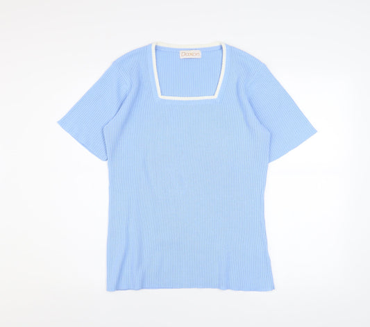 Daxon Womens Blue Short Sleeve Knit Square Neck Top Size 14/16